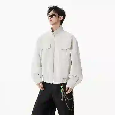 艾梵斯贝 美式复古潮流立领扎染高级感设计无性别主义高街风潮牌日常通勤百搭帅酷气质宽松休闲皮衣 男女同款