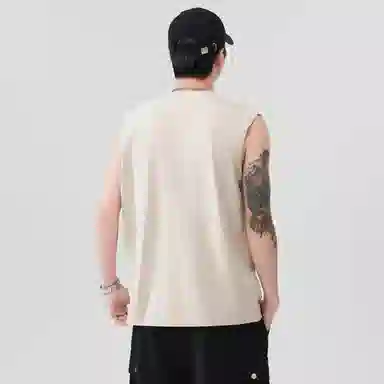 微牛 英文纯棉洗水男冰感印花纯色宽肩无袖运动坎肩背心 男款