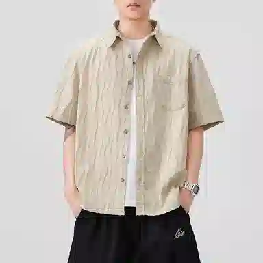 微牛 设计感垂坠抗皱条纹短袖男夏季薄款潮流工装半袖衬衣衬衫 男款