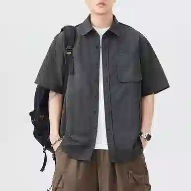 微牛 夏季轻薄户外运动速干透气短袖美式复古工装翻领衬衣男衬衫 男款
