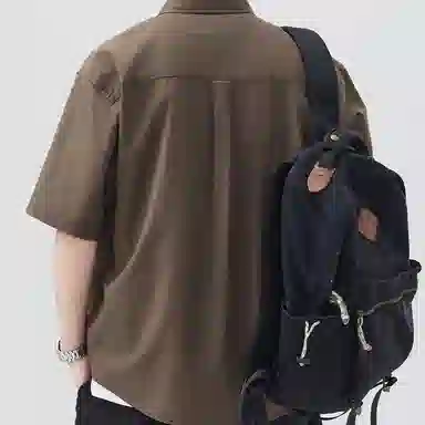 微牛 凉感棉麻透气短袖日系复古夏季设计感中国风翻领衬衣男衬衫 男款
