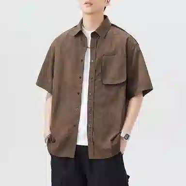 微牛 夏季轻薄户外运动速干透气短袖美式复古工装翻领衬衣男衬衫 男款