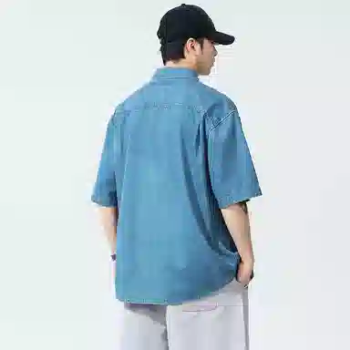 微牛 凉感竹节莱赛尔轻薄牛仔男夏季垂感薄款短袖衬衫 男款