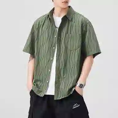 微牛 设计感垂坠抗皱条纹短袖男夏季薄款潮流工装半袖衬衣衬衫 男款