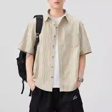 微牛 设计感垂坠抗皱条纹短袖男夏季薄款潮流工装半袖衬衣衬衫 男款