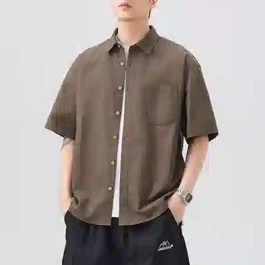 微牛 凉感棉麻透气短袖日系复古夏季设计感中国风翻领衬衣男衬衫 男款