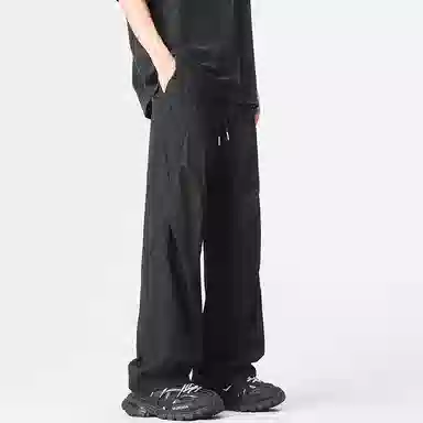 微牛 休闲百搭时尚潮流潮牌褶皱冰丝裤降落伞兵裤男垂感拖地长裤工装裤 男款