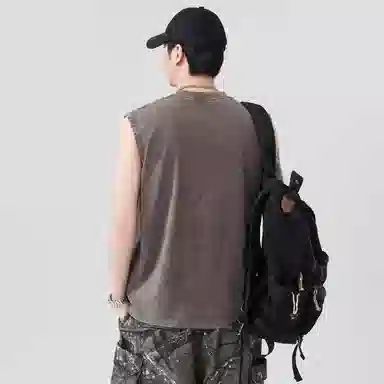 微牛 英文纯棉洗水男冰感印花纯色宽肩无袖运动坎肩背心 男款