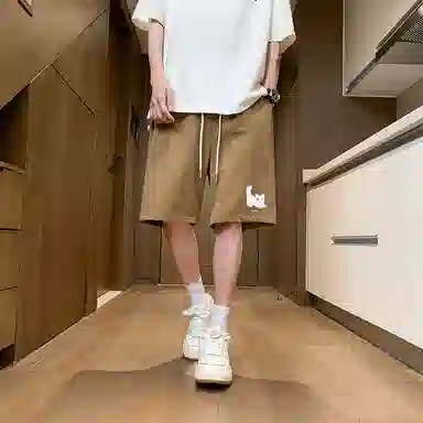微牛 小猫图案高端宽松百搭外穿潮牌五分裤休闲短裤 男款