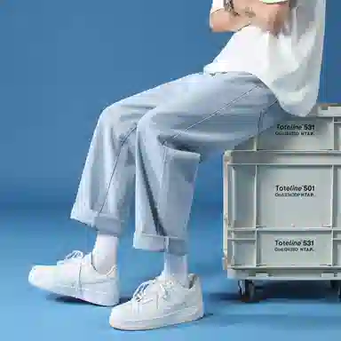 PWUE Ice Blue Straight Crop Pants