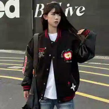 悍戈 美式复古潮流学院风情侣休闲棒球领外套夹克 男女同款