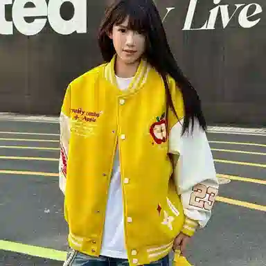 悍戈 美式复古潮流学院风情侣休闲棒球领外套夹克 男女同款