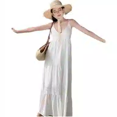 黛尔佳人 露背裙子女士长裙迷人 无袖连衣裙 女款