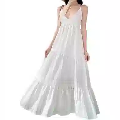 黛尔佳人 露背裙子女士长裙迷人 无袖连衣裙 女款