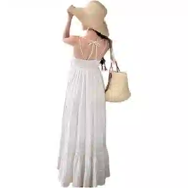 黛尔佳人 露背裙子女士长裙迷人 无袖连衣裙 女款