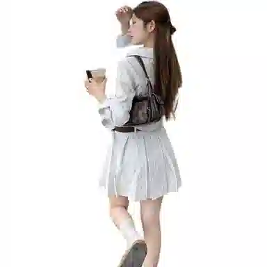 黛尔佳人 设计感老钱风条纹衬衣长袖连衣裙 女款