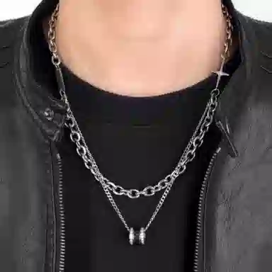 阿葱饰品 欧美嘻哈潮流转运珠双层叠戴拼接古巴链 中性风简约百搭轻奢设计颈饰 痞帅甜酷气质高级精致通勤#好运 钛钢 项链 男女同款情侣款