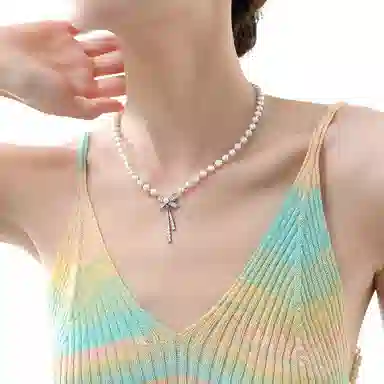 阿葱饰品 珍珠蝴蝶结 法式甜美优雅可爱 精致轻奢小众设计时尚百搭显白锁骨链高级感#好运 合金 项链 女款