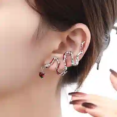 阿葱饰品 新中式国潮蛇形设计个性独特时尚潮流复古风精致优雅小众设计奢华感 街头嘻哈潮酷#好运 合金 耳环 女款