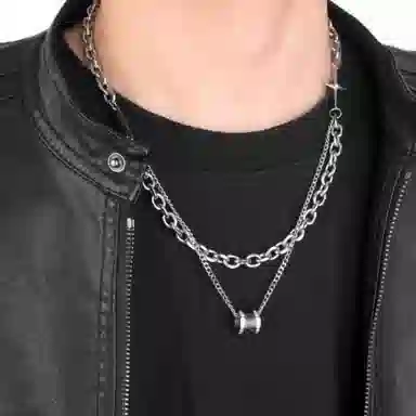 阿葱饰品 欧美嘻哈潮流转运珠双层叠戴拼接古巴链 中性风简约百搭轻奢设计颈饰 痞帅甜酷气质高级精致通勤#好运 钛钢 项链 男女同款情侣款