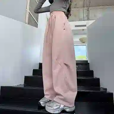 舒适宽松松紧腰阔腿裤工装弯刀裤运动裤