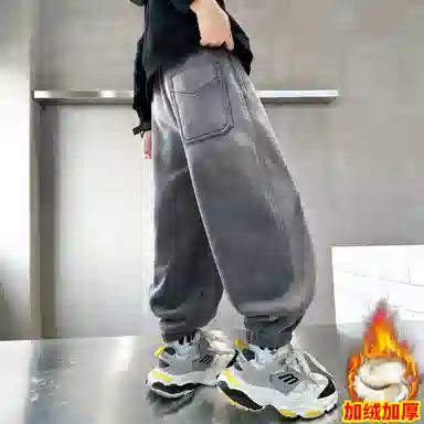 时尚帅气加绒渐变字母印花加厚运动裤 冬