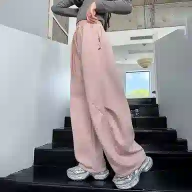 舒适宽松松紧腰阔腿裤工装弯刀裤运动裤