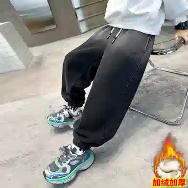 时尚帅气加绒渐变字母印花加厚运动裤 冬