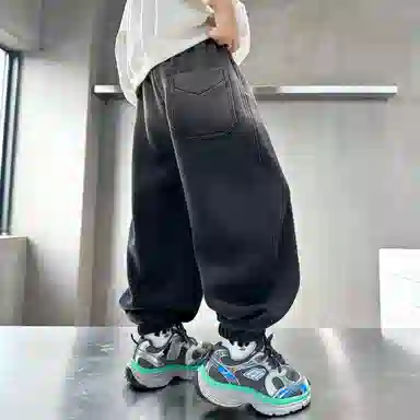 时尚帅气加绒渐变字母印花加厚运动裤 冬