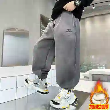 时尚帅气加绒渐变字母印花加厚运动裤 冬