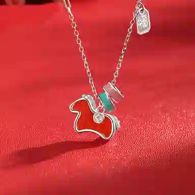 「马上有钱」中国 银世城 福运钱程 八方来财 平安如意 福气常伴财运滚滚 小众轻奢高级感锁骨好运 玛瑙 项链 女款