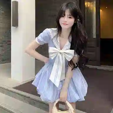 SY Sweet Academy Navy Collar Striped Bow Dress