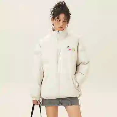 鸭鸭 高蓬松系列 美式高街学院风高级百搭猫猫头图案云朵泡芙防风保暖抗寒聚热锁温防钻绒舒适宽松面包服立领羽绒服 男女同款