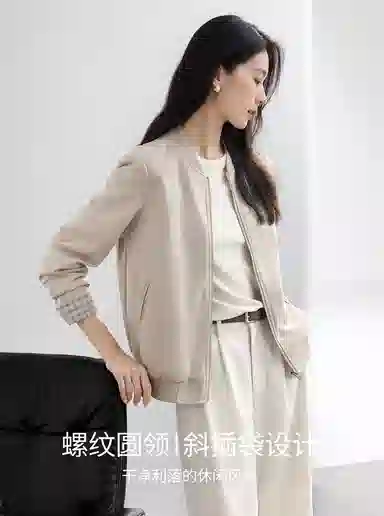 佐塞斯 高端品质轻奢仿麂皮绒短外套秋季高级感格纹时尚休闲上衣秋冬 棒球服 女款