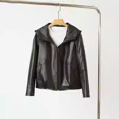佐塞斯 轻奢外套连帽短款休闲皮衣 女款