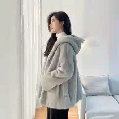 佐塞斯 高端品质轻奢天鹅绒水貂外套貂皮大衣女整貂短款连帽裘皮时尚冬季皮草 女款