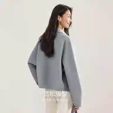 佐塞斯 高端品质轻奢双排扣手工长毛羊毛短冬季翻领呢外套大衣 女款