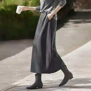 佐塞斯 纯色宽松适中高腰休闲长裙 女款