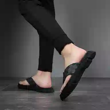 佐塞斯 简约时尚百搭舒适人字拖鞋 男款 黑色