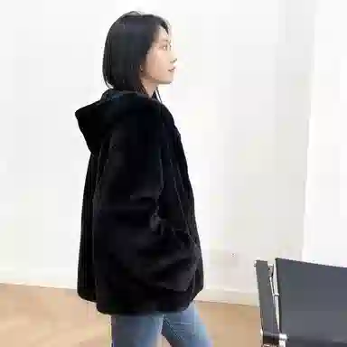 佐塞斯 高端品质轻奢天鹅绒水貂外套貂皮大衣女整貂短款连帽裘皮时尚冬季皮草 女款