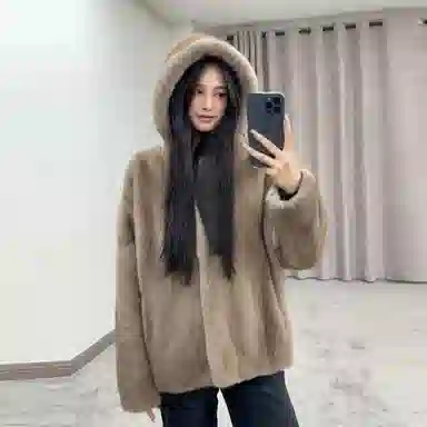 佐塞斯 高端品质轻奢天鹅绒水貂外套貂皮大衣女整貂短款连帽裘皮时尚冬季皮草 女款