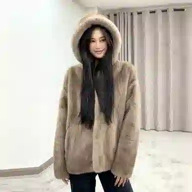 佐塞斯 高端品质轻奢天鹅绒水貂外套貂皮大衣女整貂短款连帽裘皮时尚冬季皮草 女款