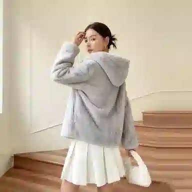 佐塞斯 高端品质轻奢天鹅绒水貂外套貂皮大衣女整貂短款连帽裘皮时尚冬季皮草 女款