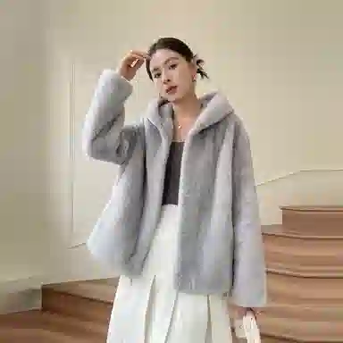 佐塞斯 高端品质轻奢天鹅绒水貂外套貂皮大衣女整貂短款连帽裘皮时尚冬季皮草 女款