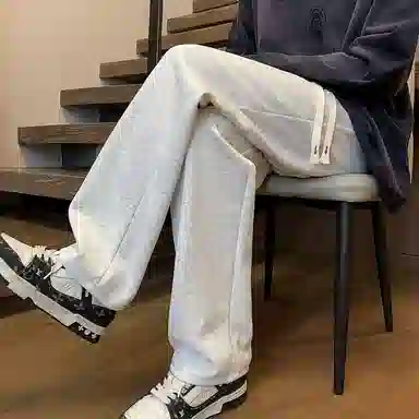 太子龍 潮流简约大码松紧绳加肥加大吸湿透气舒适宽松立体直筒裤青少年休闲裤 男款