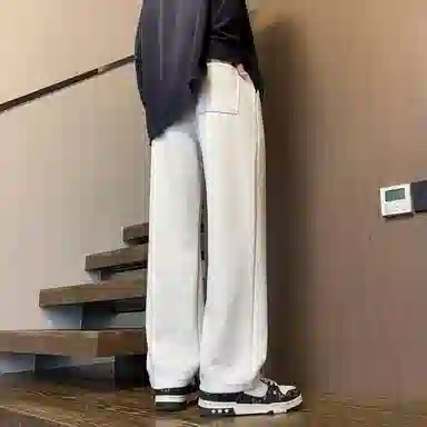 太子龍 潮流简约大码松紧绳加肥加大吸湿透气舒适宽松立体直筒裤青少年休闲裤 男款