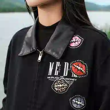 MEDM FW25 Lip Print Beaded Logo Jacket