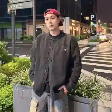 帕丁顿熊 慵懒风美式潮牌排扣开衫针织衫情侣秋季百搭外套冬季简约毛衣 男女同款