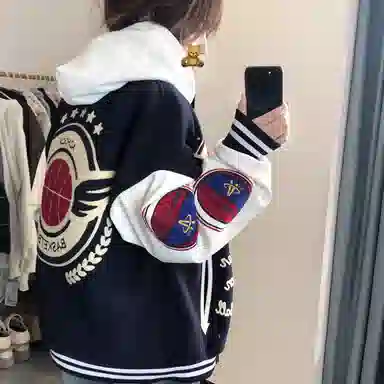 寻星记  潮牌毛巾绣字母春季复古宽松情侣夹克棒球服 男女同款