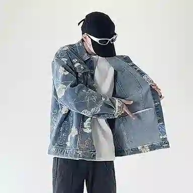 Unknown Brand Floral Print Denim Jacket